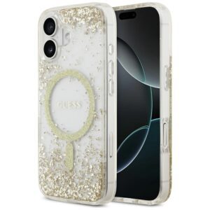 Original Case GUESS Resin Bottom Glitter MagSafe for Iphone 17 gold