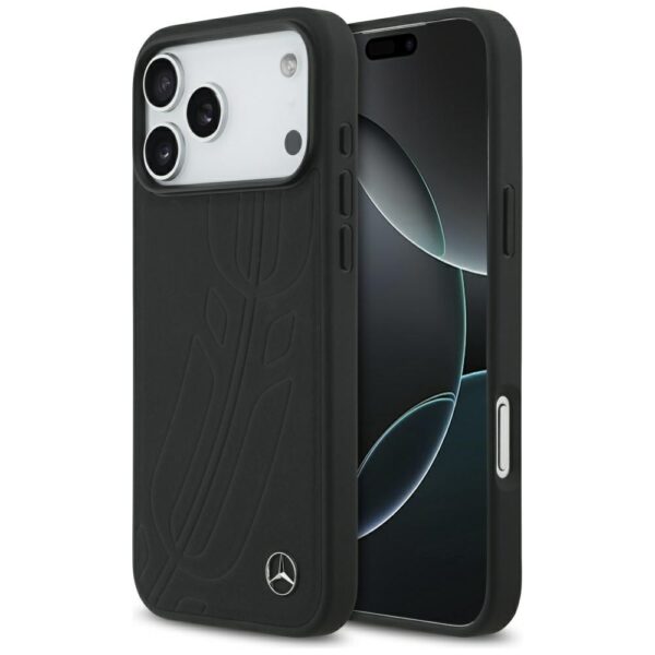 Original Case MERCEDES Leather Large Laurel Leave MagSafe for Iphone 17 Pro Max black