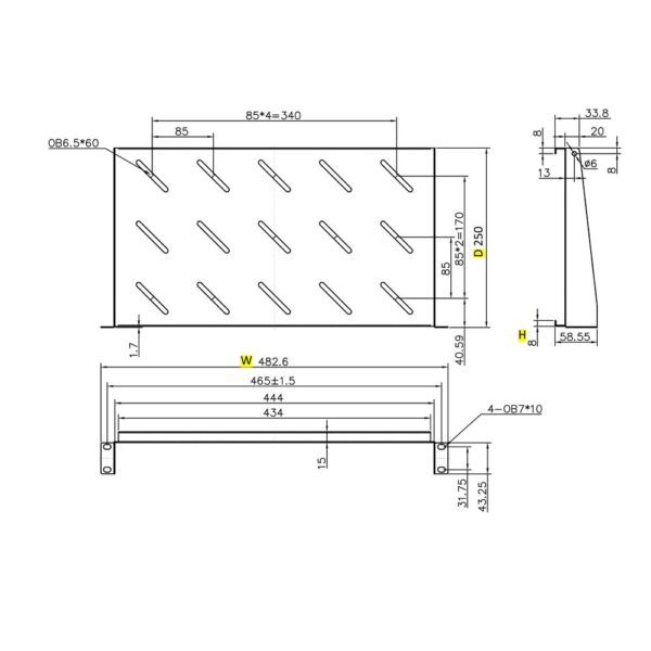 0285349 Ράφι Cantilever 1U Power On CS-1-250 Βάθους 250mm