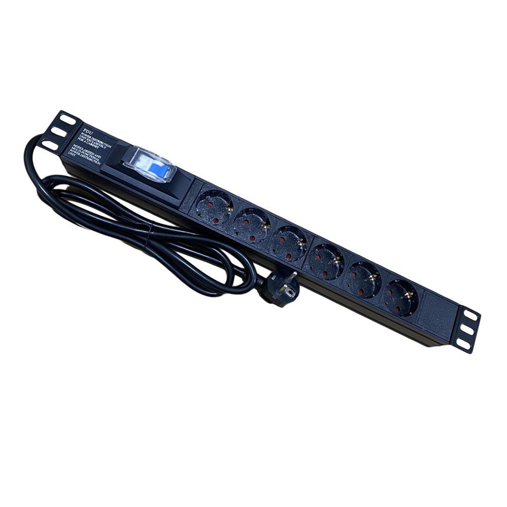 0285378 Πολύπριζο 6 Θέσεων 1U Power On PDU-CB-6 με Διακόπτη Κυκλώματος