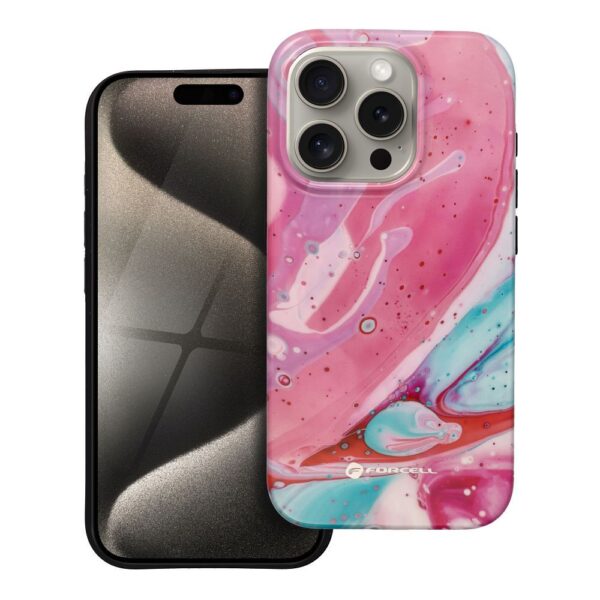 FORCELL F-PROTECT Mirage, Military Drop-Tested case compatible with MagSafe for IPHONE 15 PRO pink marble