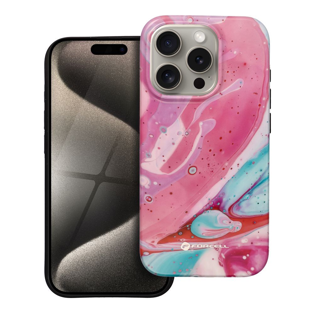 FORCELL F-PROTECT Mirage, Military Drop-Tested case compatible with MagSafe for IPHONE 15 PRO pink marble