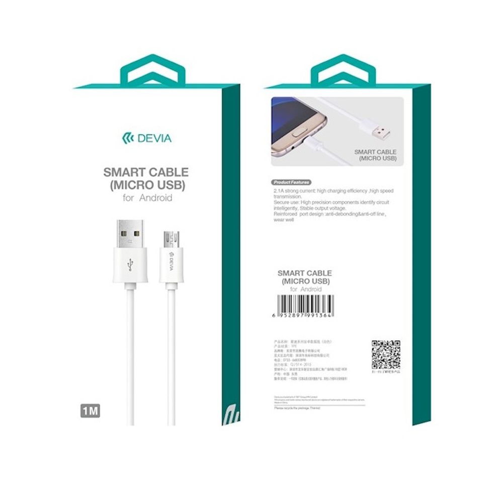 Devia cable Smart EC081 USB - MicroUSB 1,0 m 2,1A white