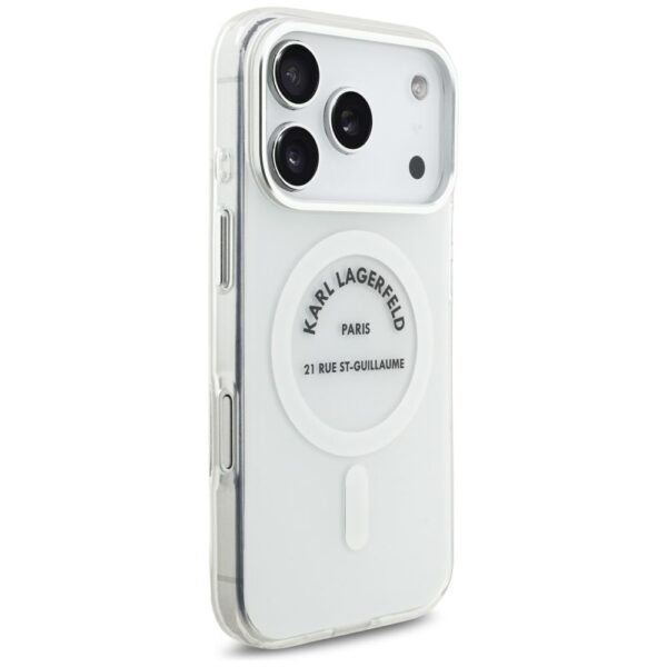 KARL LAGERFELD case for IPHONE 17 Pro compatible with MagSafe KLHMP17LHKRSGPT (IML Karl RSG Logo) transparent