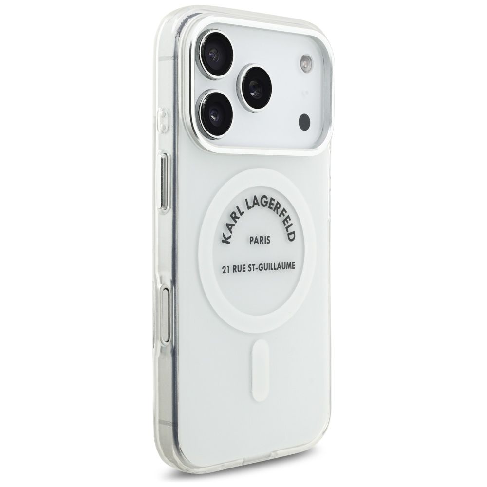 1066c3a7353bc15834e9687bf8ff2e77 KARL LAGERFELD case for IPHONE 17 Pro compatible with MagSafe KLHMP17LHKRSGPT (IML Karl RSG Logo) transparent