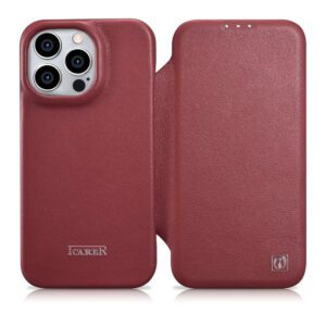 107149_1 iCarer CE Premium Leather Folio Case iPhone 14 Pro Magnetic Flip Leather Folio Case MagSafe Red (WMI14220714-RD)eng