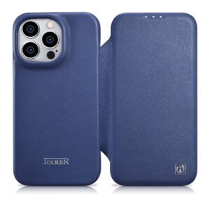 107152_1 iCarer CE Premium Leather Folio Case iPhone 14 Pro Magnetic Flip Leather Folio Case MagSafe Blue (WMI14220714-BU)eng
