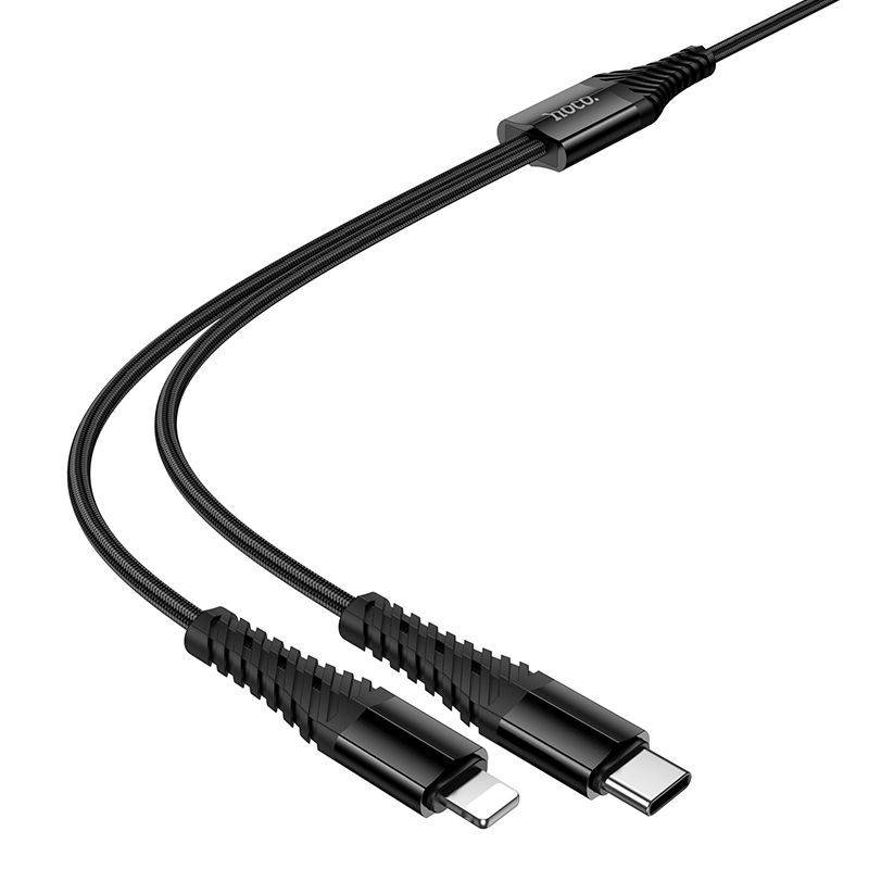 Cable 2in1 USB C to USB C+Lightnig Hoco 1 m X123 black