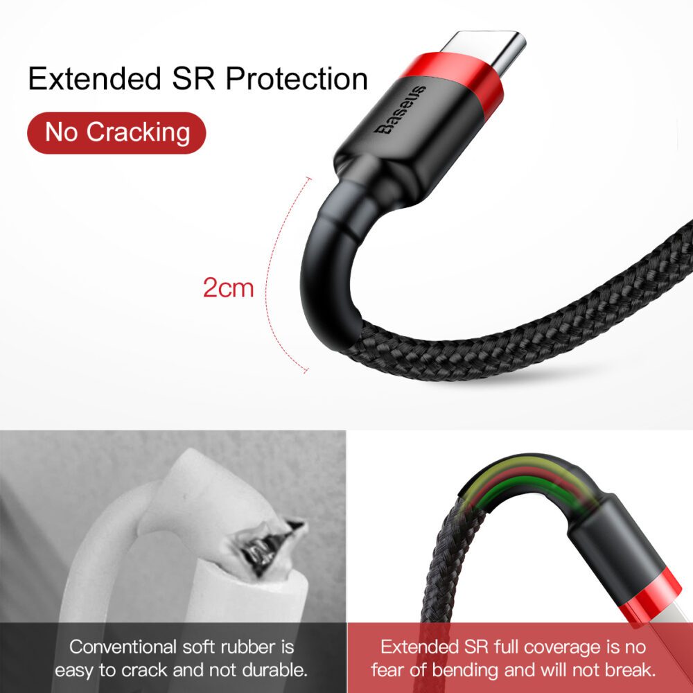 Baseus cable Cafule USB - USB-C 0,5 m 3A red-black