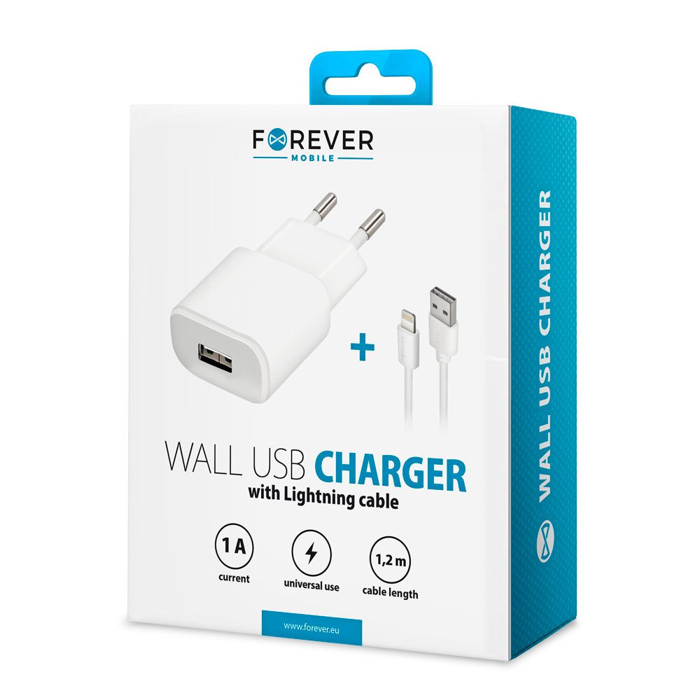 120931_oryg Forever TC-01 charger 1x USB 1A white + Lightning cable