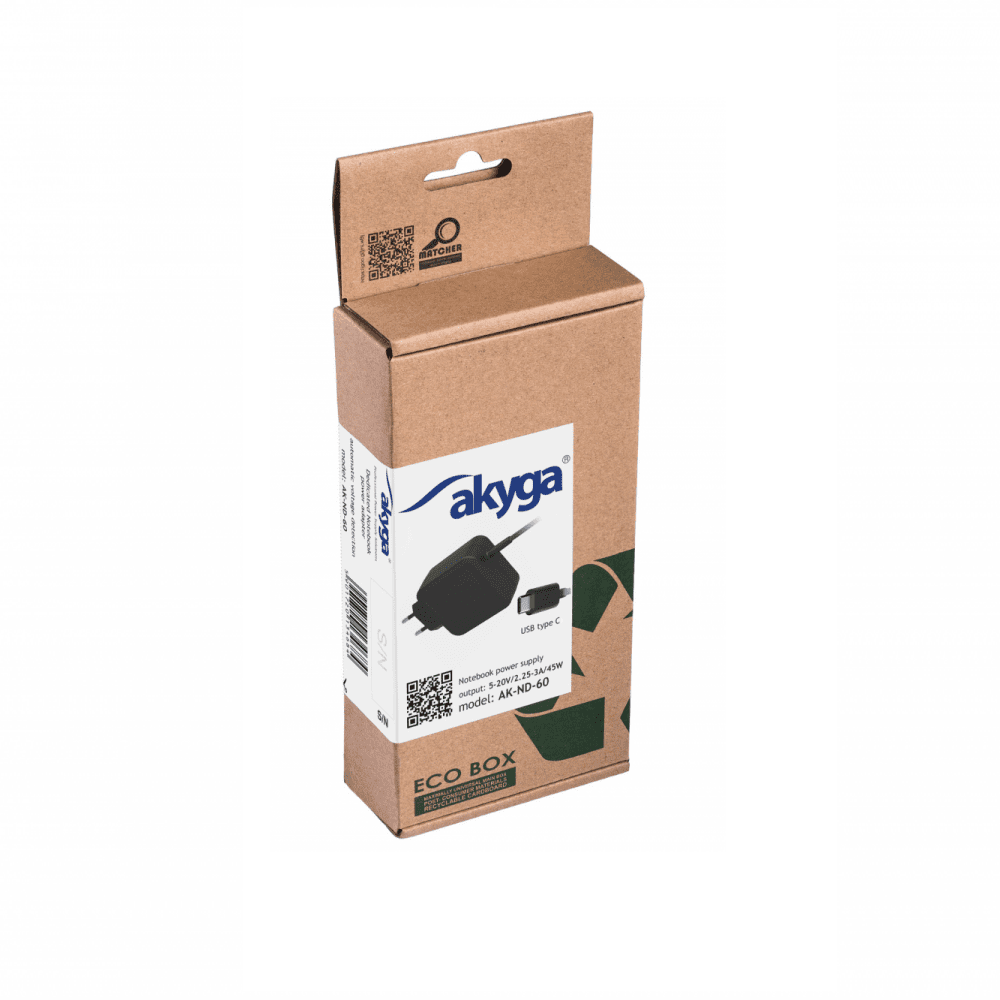 Akyga notebook, telephone power supply USB-C (5-20 V | 2,5-3 A | 45 W) AK-ND-60