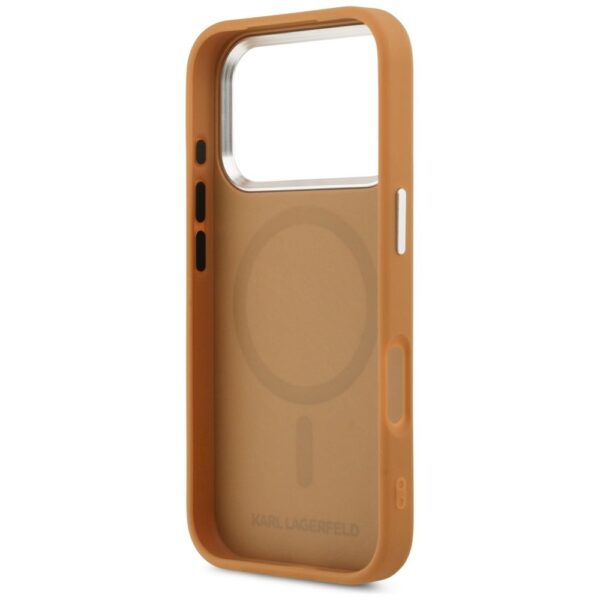KARL LAGERFELD case for IPHONE 17 Pro Max compatible with MagSafe KLHMP17XPSKRPMW (PU W/ Point & Metal Logo) brown