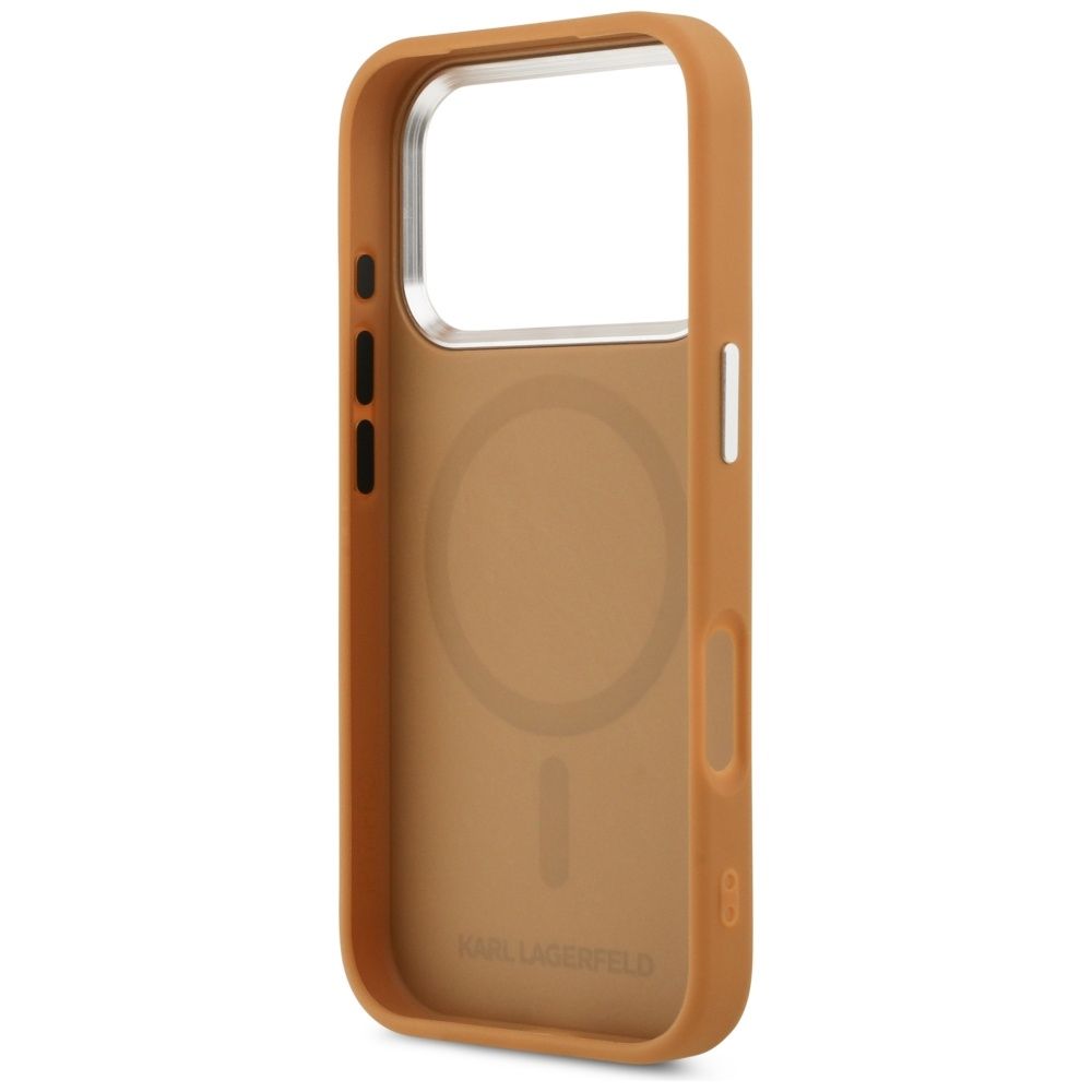 12ac19af7848cdabfb4ef60ce46edfa2 KARL LAGERFELD case for IPHONE 17 Pro Max compatible with MagSafe KLHMP17XPSKRPMW (PU W/ Point & Metal Logo) brown