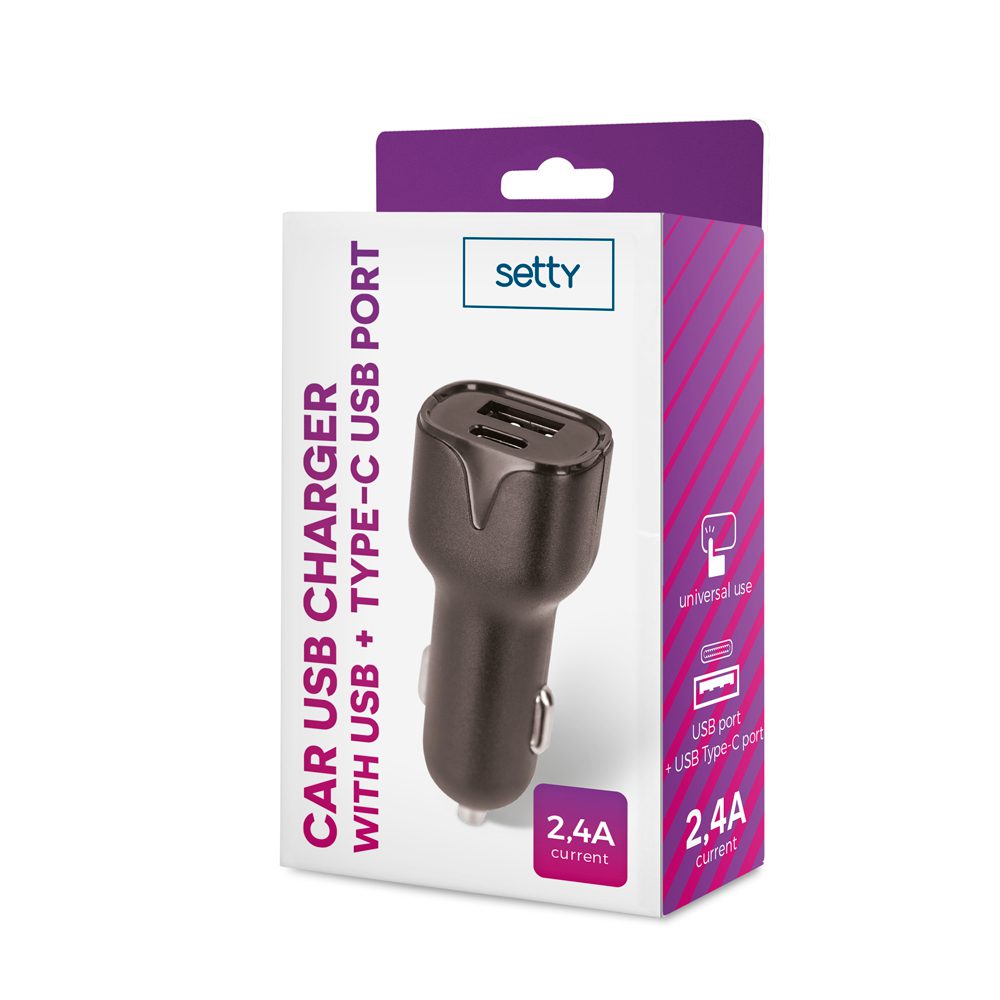147896_oryg Setty car charger 1x USB 1x USB-C 2,4A black