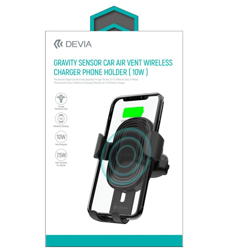 Devia car holder Gravity with wireless inductive charger black 10W air vent