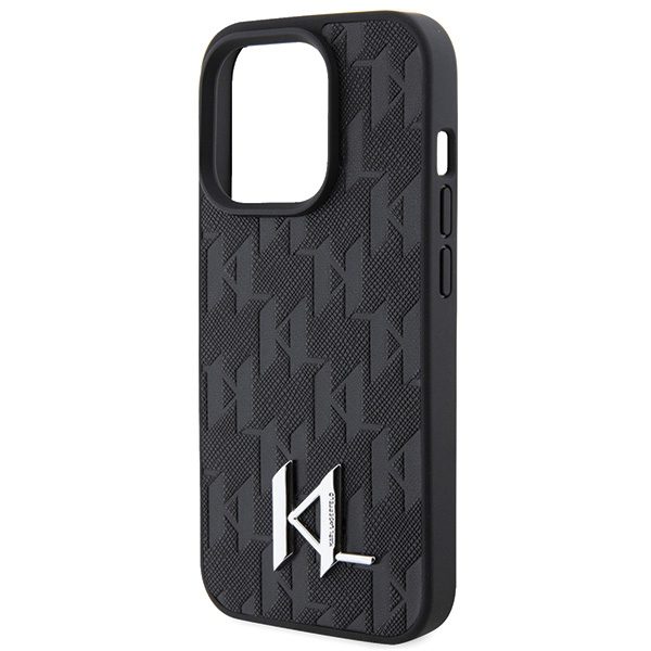 152997_6 Karl Lagerfeld Leather Monogram Hot Stamp Metal Logo case for iPhone 15 Pro - blackeng