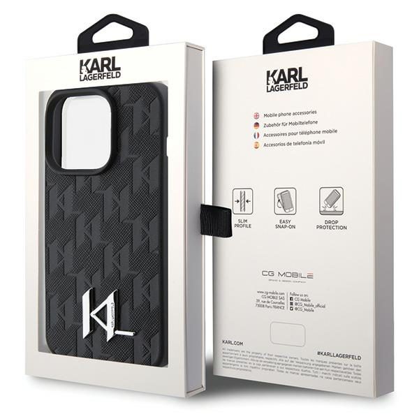 152997_8 Karl Lagerfeld Leather Monogram Hot Stamp Metal Logo case for iPhone 15 Pro - blackeng
