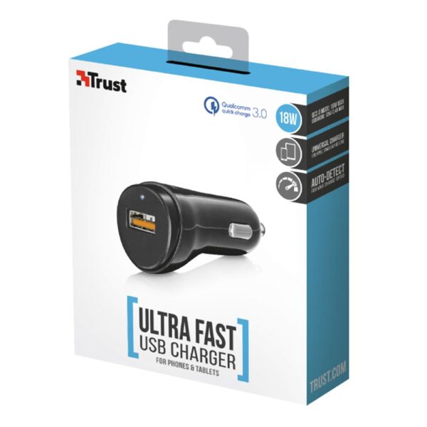 Trust car charger with QC 3.0 and Auto-Detect technology