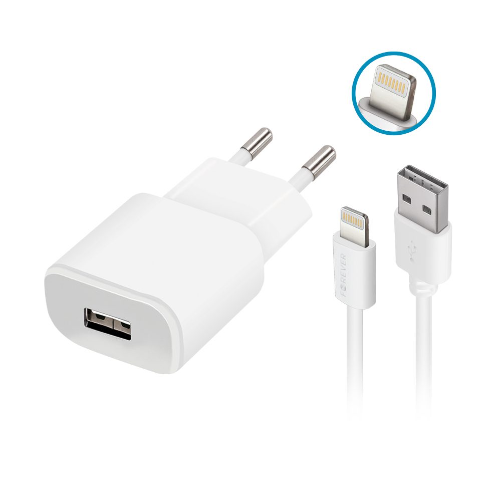 162435_oryg Forever TC-01 charger 1x USB 1A white + Lightning cable