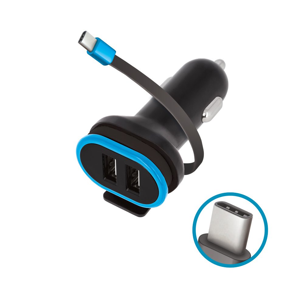 162446_oryg Forever CC-02 car charger 2x USB 3A black with USB-C cable 0,2 m