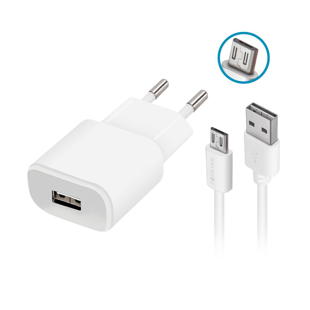 162466_oryg Forever TC-01 charger 1x USB 2A white + microUSB cable