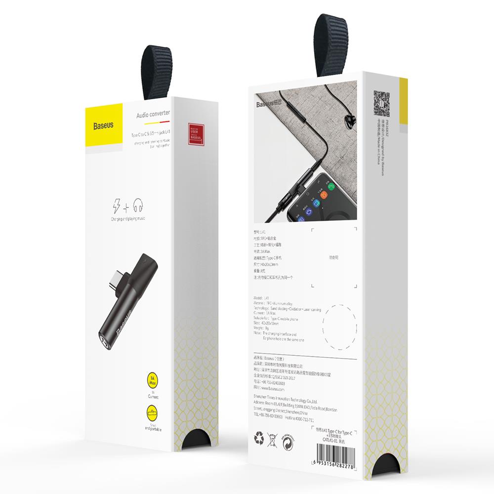 Baseus adapter L41 USB-C to USB-C - jack 3,5 mm black