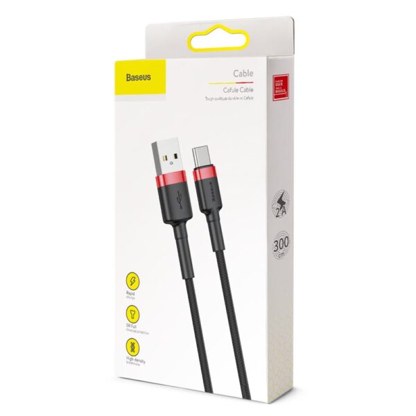 Baseus cable Cafule USB - USB-C 3,0 m 2A red-black