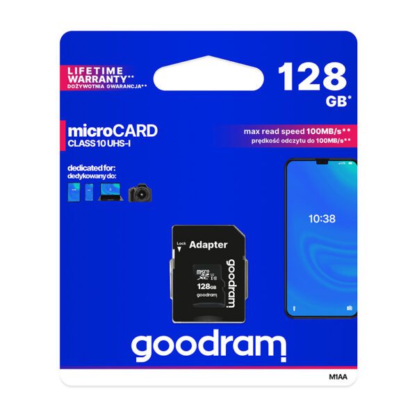 175914_oryg GoodRam memory card 128GB microSDXC cl. 10 UHS-I 100 / 10 MB/s + adapter