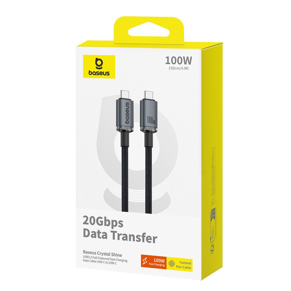 Baseus Crystal Shine CB000089 USB-C / USB-C USB3.2 cable 100W 20Gbps 1.5m - blackeng