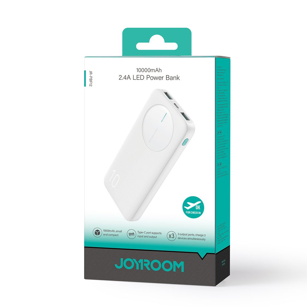 Powerbank Joyroom JR-PBF12 10000mAh 2.4A 2x USB-A 1x USB-C - whiteeng