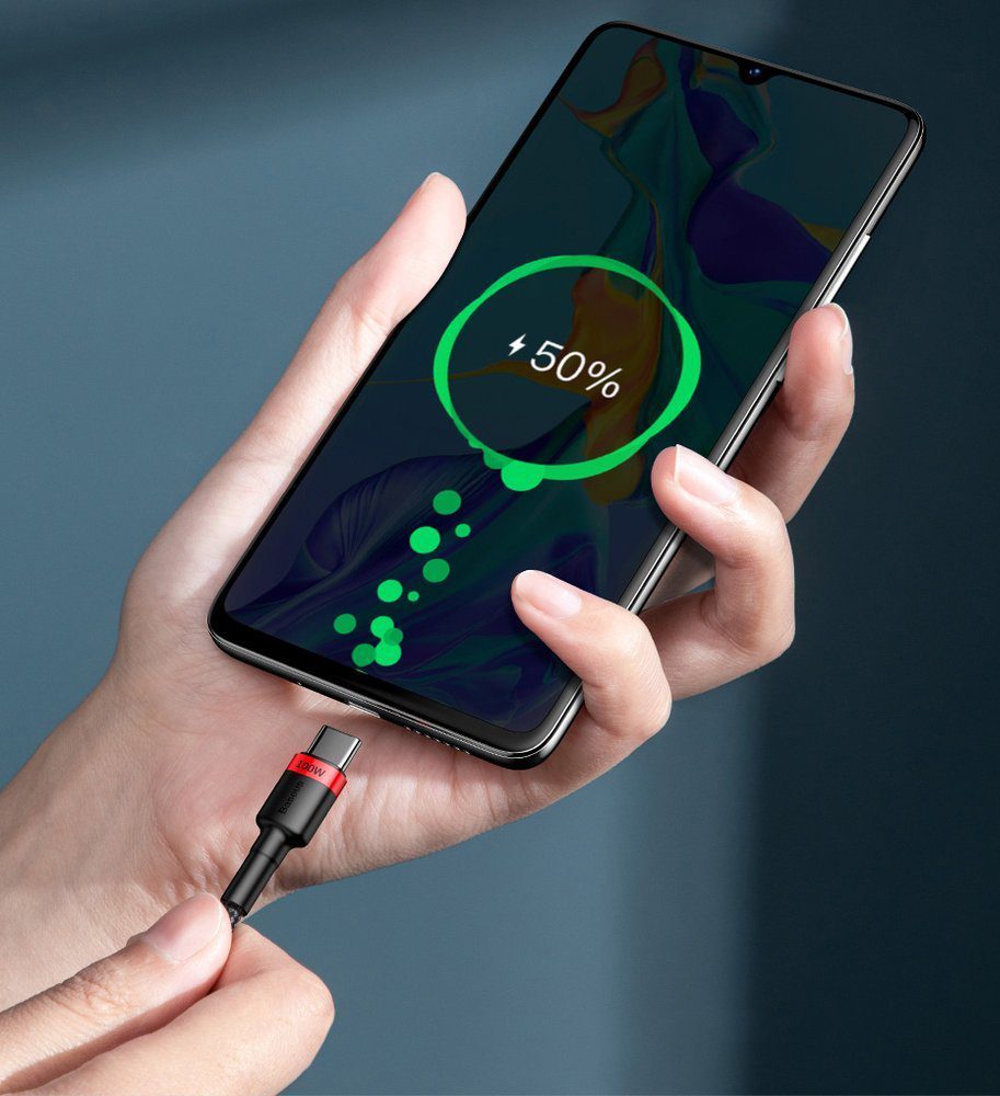 Baseus CATKLF-AL91 USB-C - USB-C PD QC cable 100W 5A 480Mb/s 2m - black and redeng