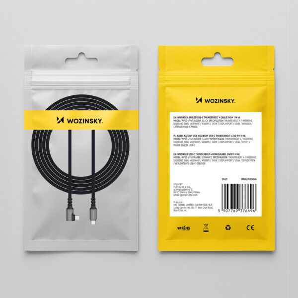 Kabel kątowy Wozinsky WPS2-UY41S USB-C Thunderbolt 4 240W 2m 4K - czarnypol