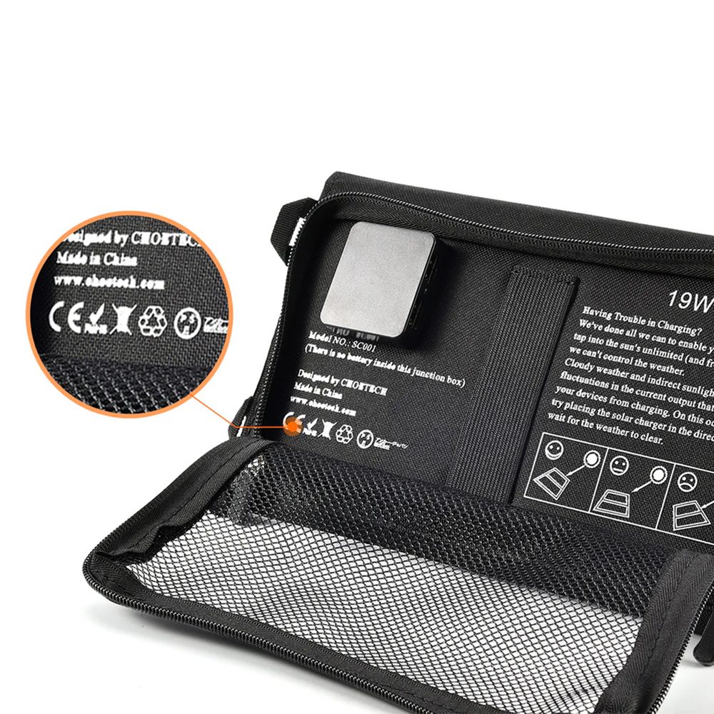 Choetech SC001 solar foldable charger 19W 2x USB-A - blackeng