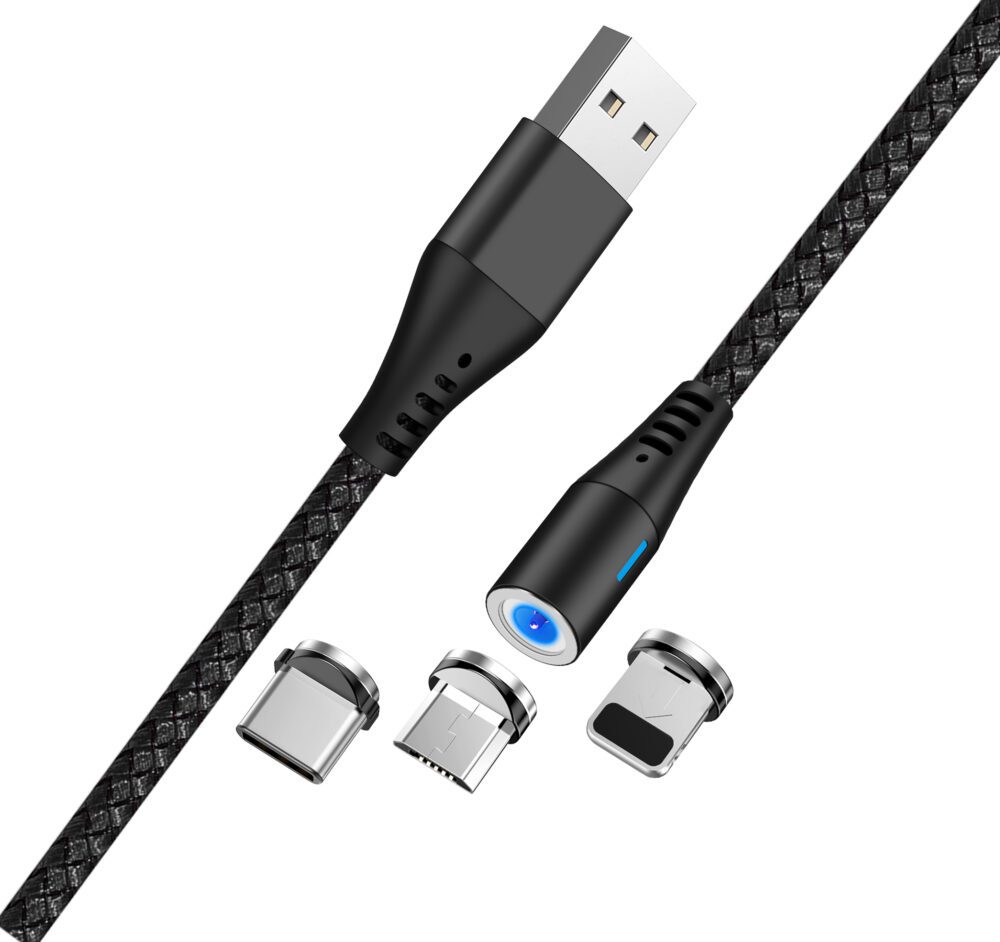194305_oryg Maxlife MXUC-02 magnetic cable USB - Lightning + USB-C + microUSB 1,0 m 2A black nylon