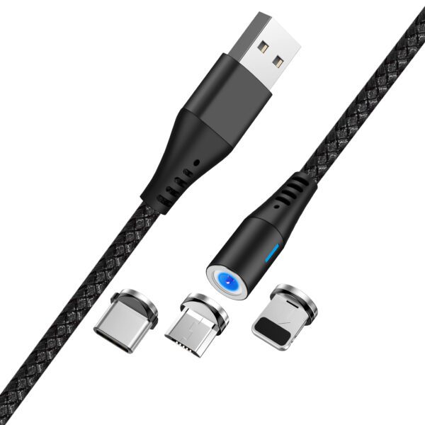 194305_oryg Maxlife MXUC-02 magnetic cable USB - Lightning + USB-C + microUSB 1,0 m 2A black nylon