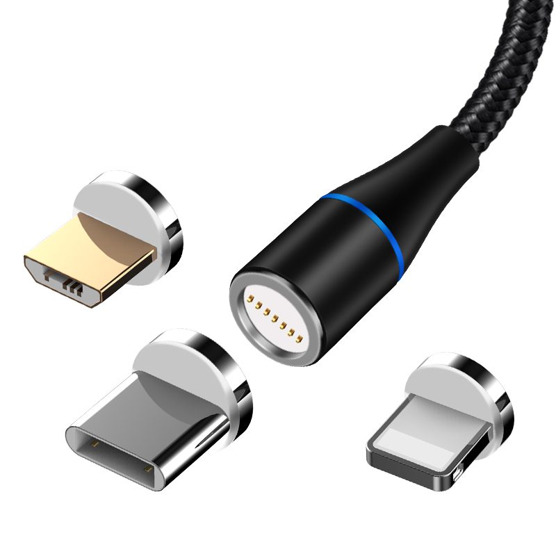 194306_oryg Maxlife MXUC-03 magnetic cable USB - Lightning + USB-C + microUSB 1,0 m 3A black nylon