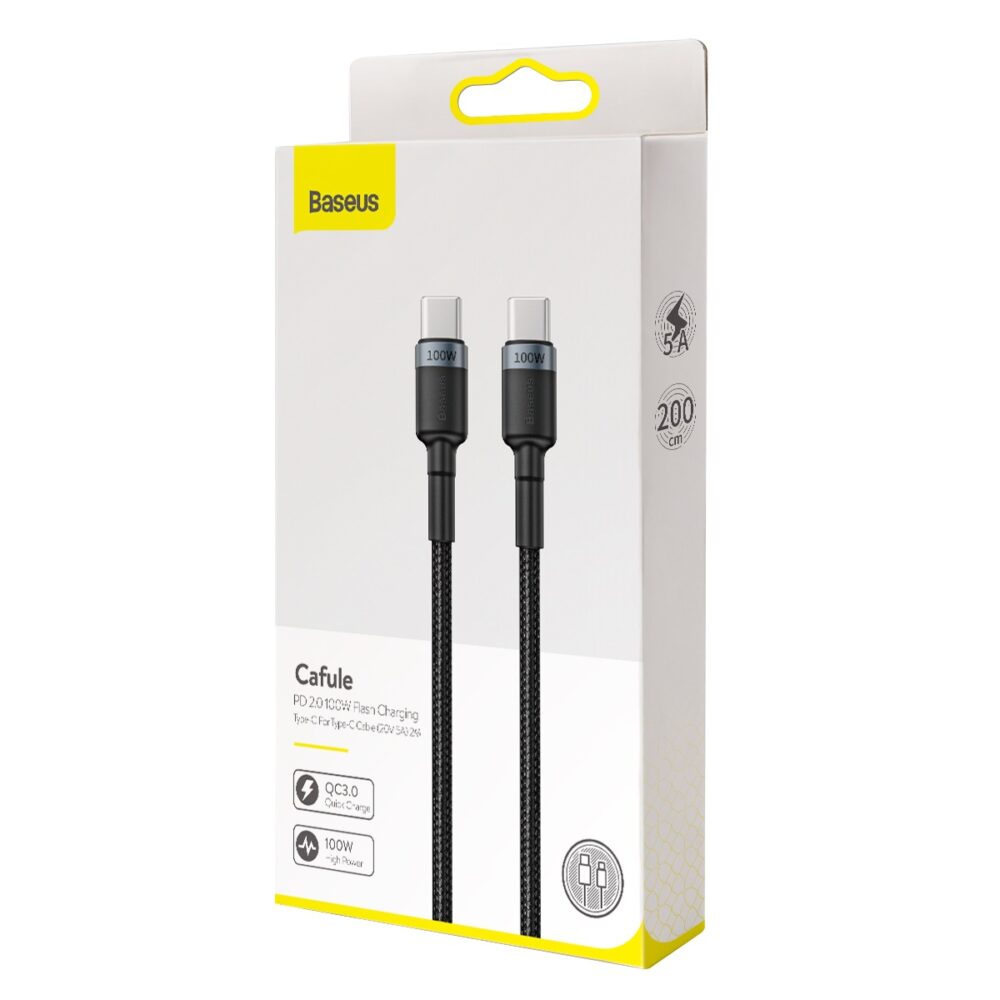 Baseus cable Cafule PD USB-C - USB-C 2,0 m 5A gray-black 100W