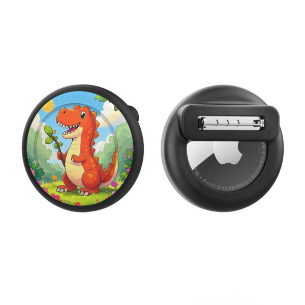 Etui przypinka na AirTag - czarna z nadrukiem dinozaurapol