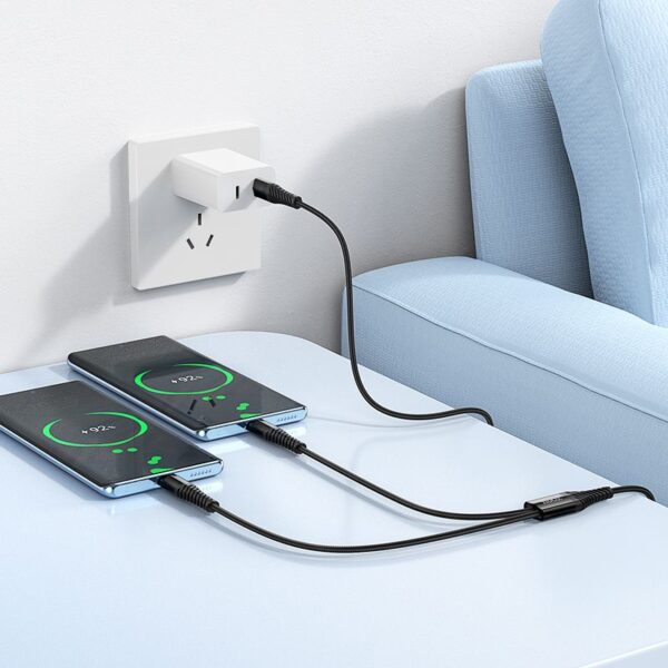 Cable 2in1 USB C to USB C+C Hoco 1 m X123 black