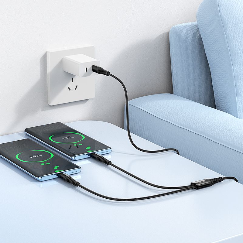 Cable 2in1 USB C to USB C+C Hoco 1 m X123 black