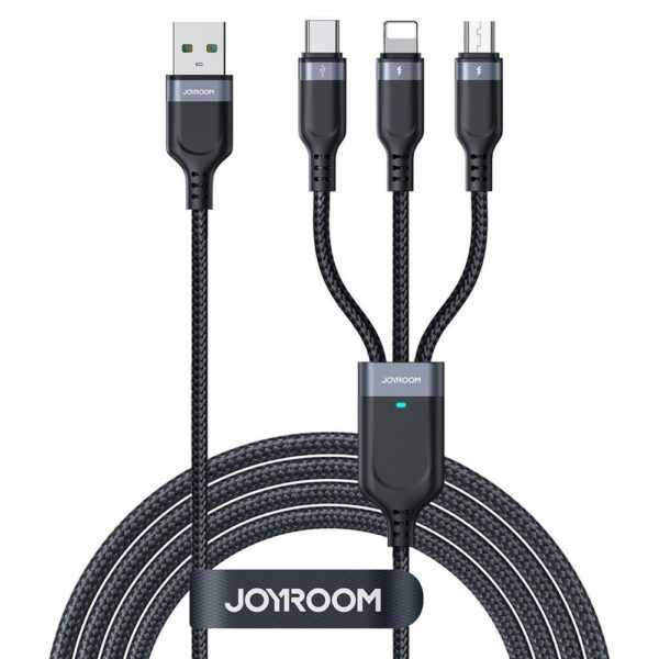 200618_1 Kabel Joyroom S-A18 3w1 3,5A USB-A - Lightning+USB-C+MicroUSB 1,2m - czarnypol