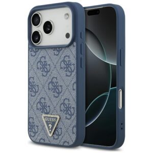 Guess Leather 4G Triangle Strass MagSafe Case for iPhone 17 Pro - Blueeng