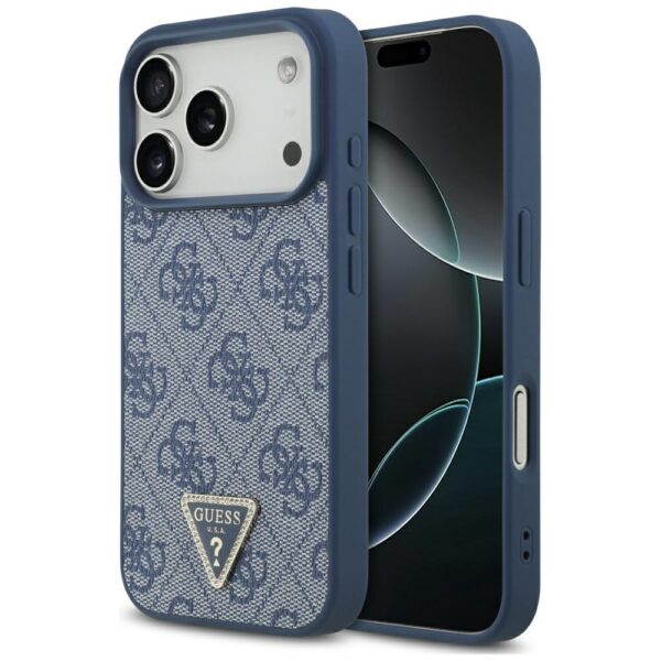 200875_1 Guess Leather 4G Triangle Strass MagSafe Case for iPhone 17 Pro - Blueeng