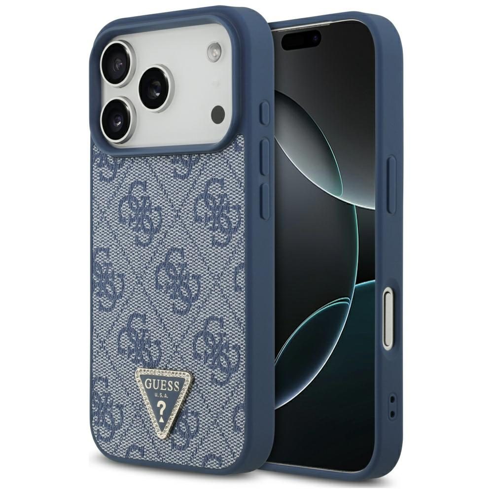 200875_1 Guess Leather 4G Triangle Strass MagSafe Case for iPhone 17 Pro - Blueeng