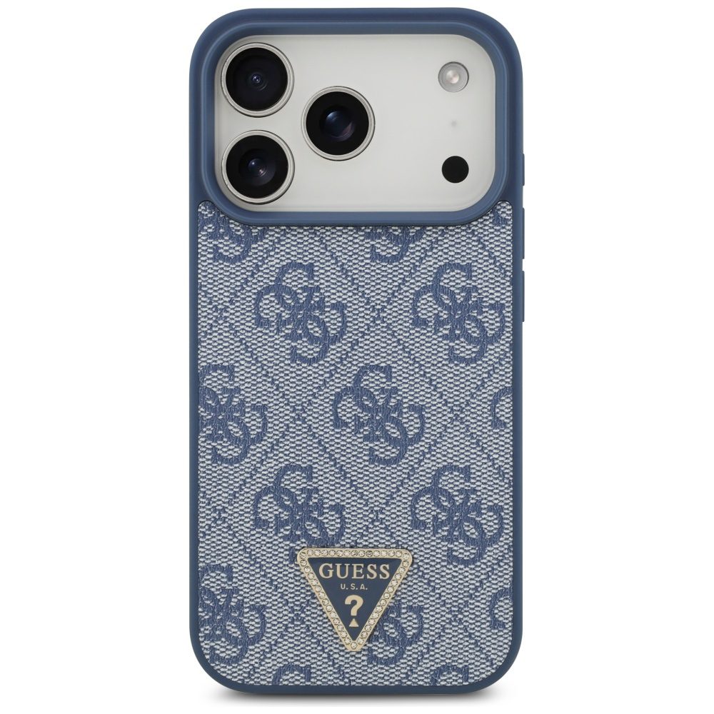 200875_3 Guess Leather 4G Triangle Strass MagSafe Case for iPhone 17 Pro - Blueeng