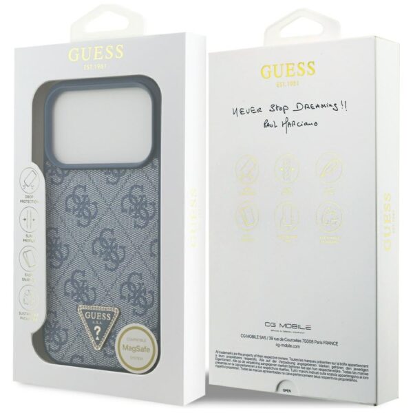 200875_8 Guess Leather 4G Triangle Strass MagSafe Case for iPhone 17 Pro - Blueeng