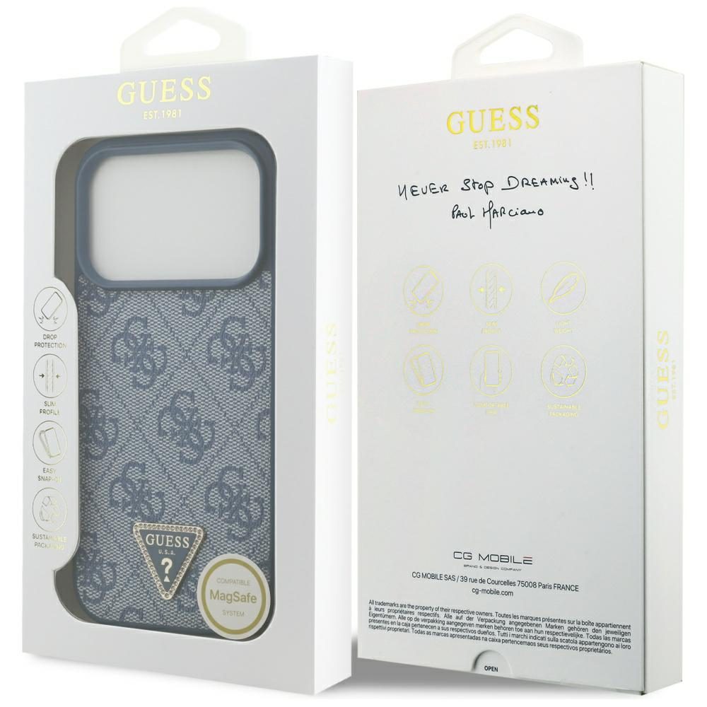 200875_8 Guess Leather 4G Triangle Strass MagSafe Case for iPhone 17 Pro - Blueeng
