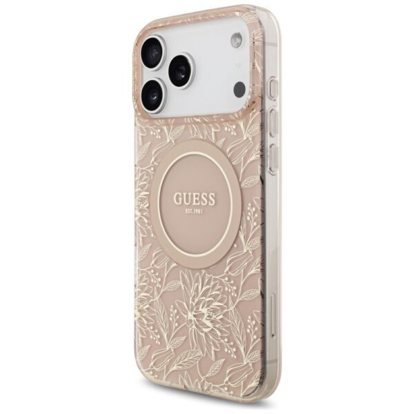 Guess IML Flowers Electro Pearl Strap MagSafe Case for iPhone 17 Pro Max - Pinkeng