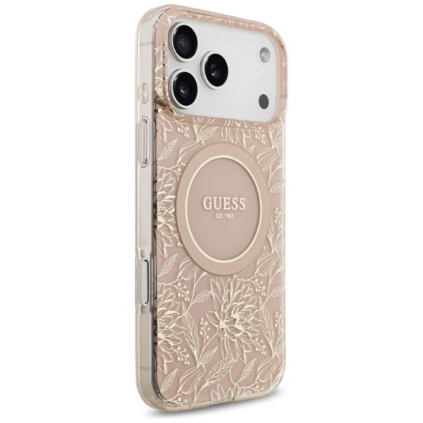 Guess IML Flowers Electro Pearl Strap MagSafe Case for iPhone 17 Pro Max - Pinkeng