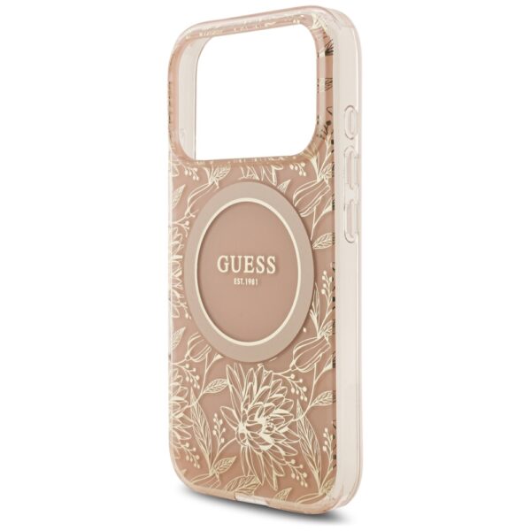Guess IML Flowers Electro Pearl Strap MagSafe Case for iPhone 17 Pro - Pinkeng